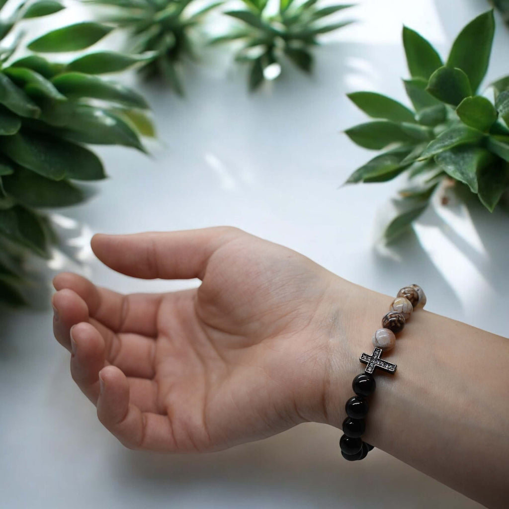 Mooie En Unieke Armband Met Zwarte Agaat En Slangenhuid Agaat Kralen - GS Imperial®